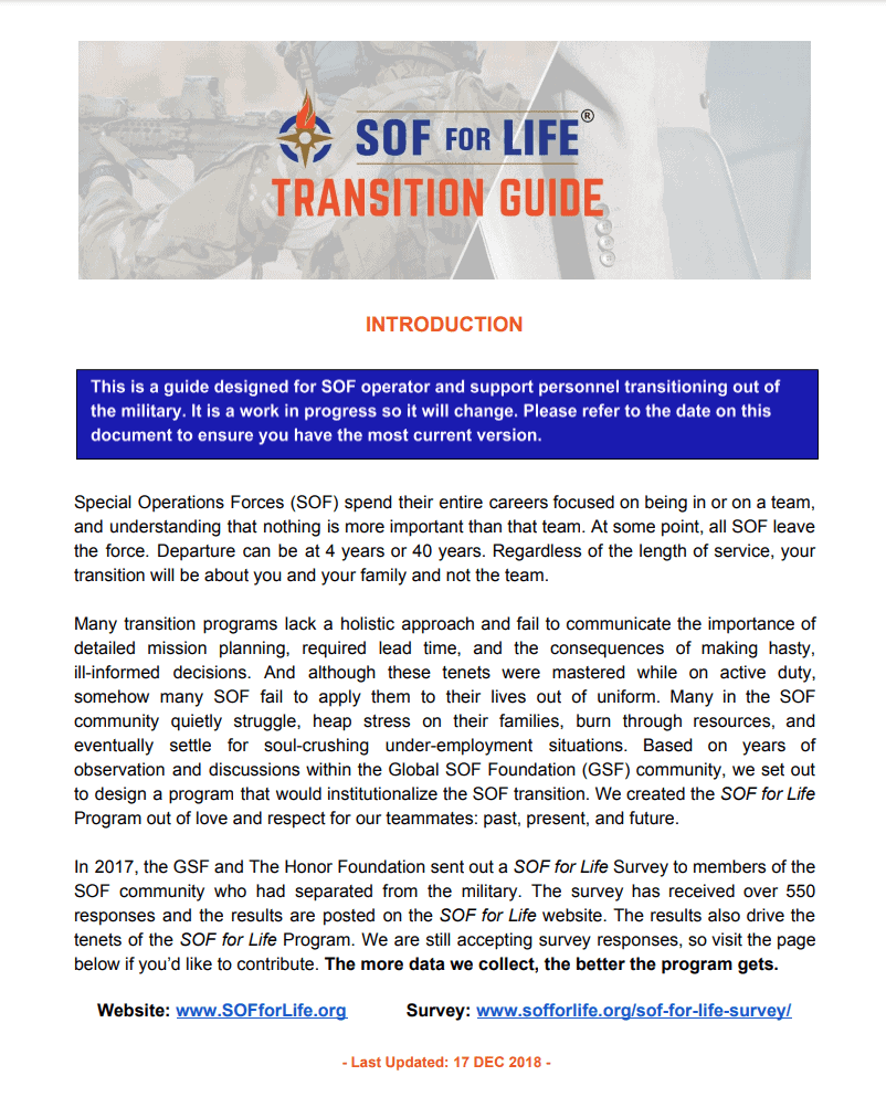 SOF for Life Transition Guide